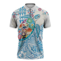 Hawaiian and Japanese Culture Together Zipper Polo Shirt Tropical Honu with Japanese Elements Blue Color LT03 Blue - Polynesian Pride