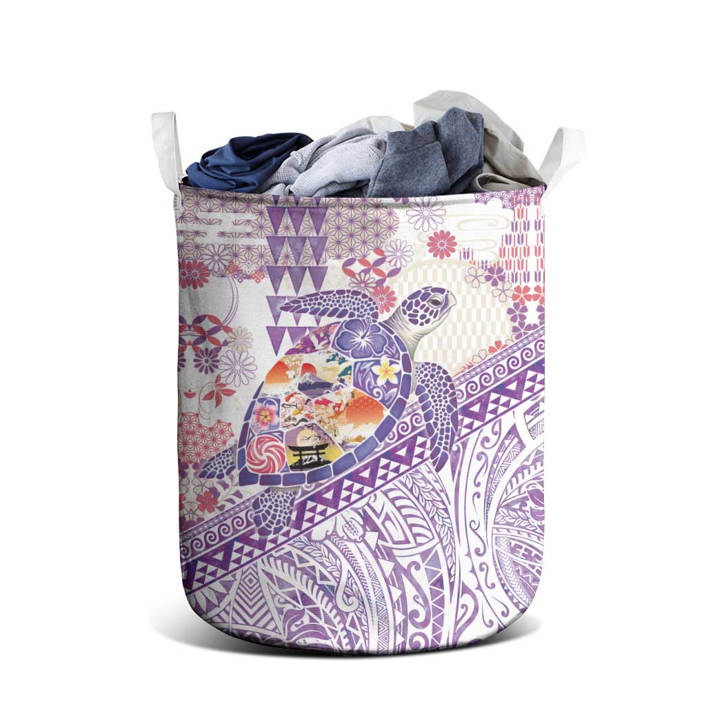 Hawaiian and Japanese Culture Together Laundry Basket Tropical Honu with Japanese Elements Purple Color LT03 - Polynesian Pride
