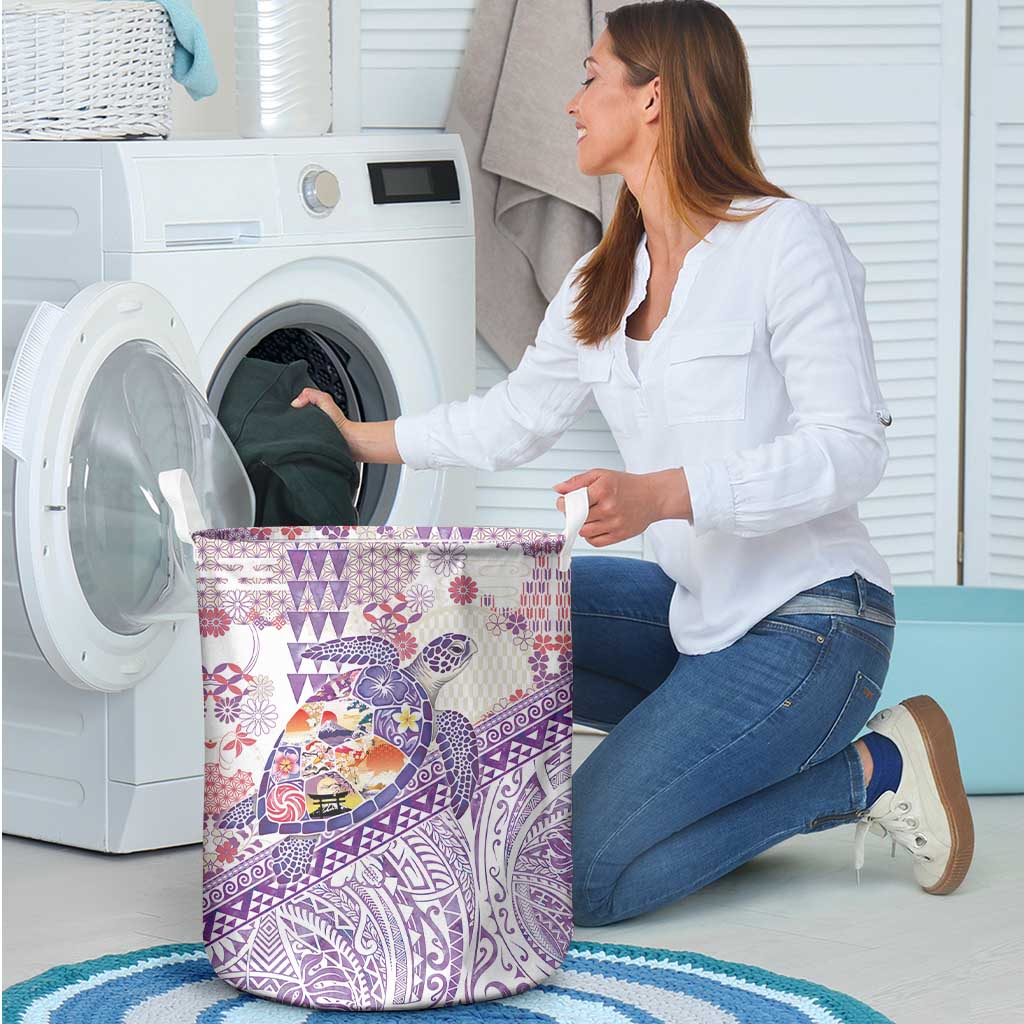 Hawaiian and Japanese Culture Together Laundry Basket Tropical Honu with Japanese Elements Purple Color LT03 - Polynesian Pride