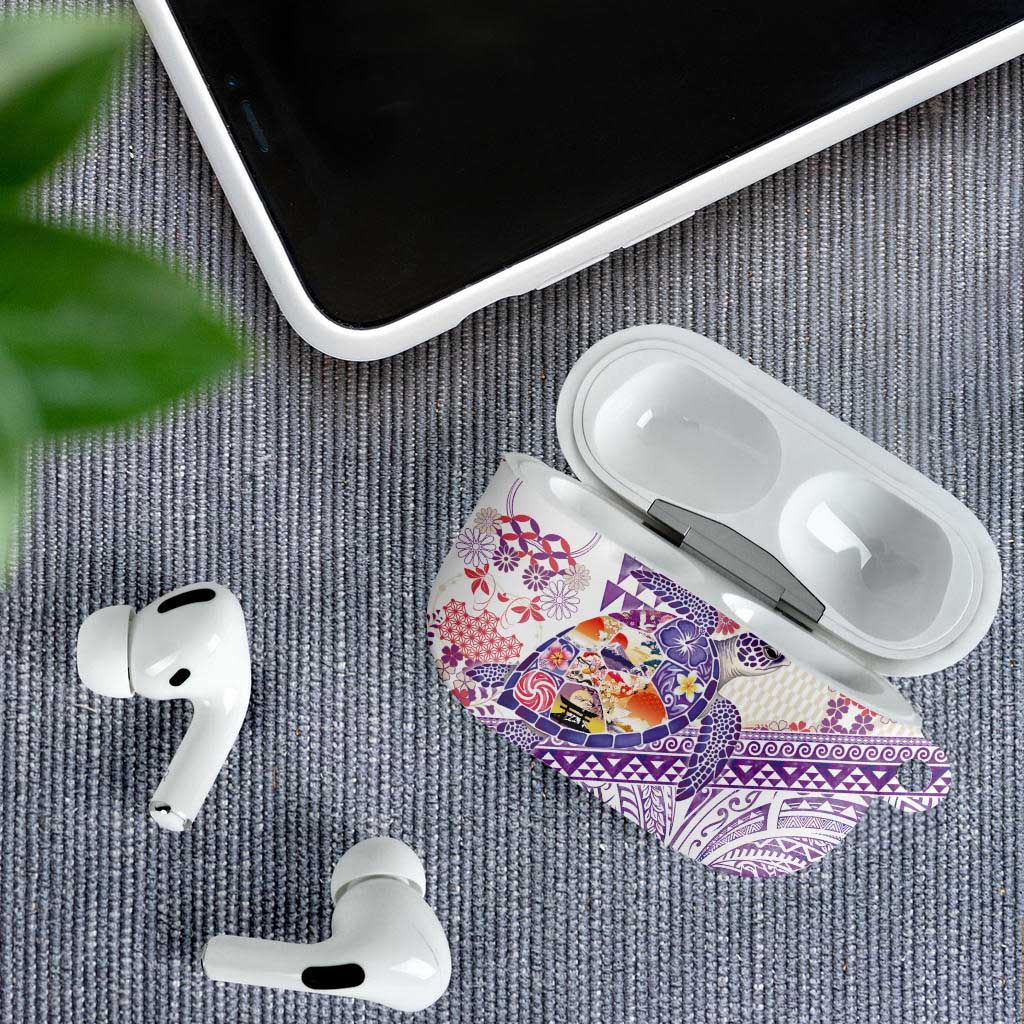 Hawaiian and Japanese Culture Together AirPods Case Tropical Honu with Japanese Elements Purple Color LT03 - Polynesian Pride