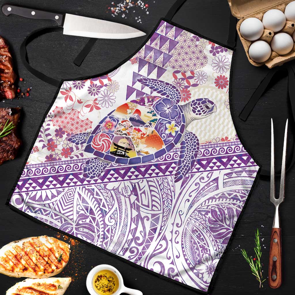 Hawaiian and Japanese Culture Together Apron Tropical Honu with Japanese Elements Purple Color LT03 Purple - Polynesian Pride