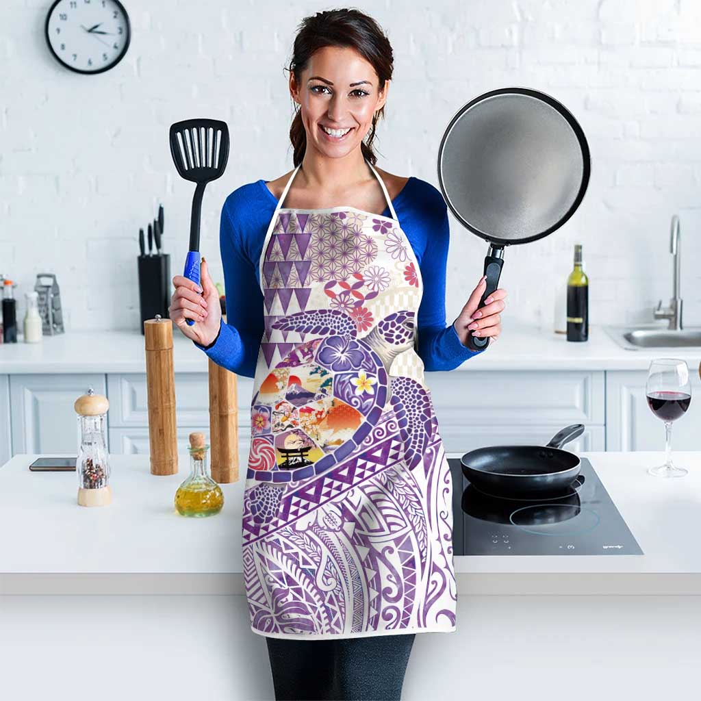 Hawaiian and Japanese Culture Together Apron Tropical Honu with Japanese Elements Purple Color LT03 - Polynesian Pride