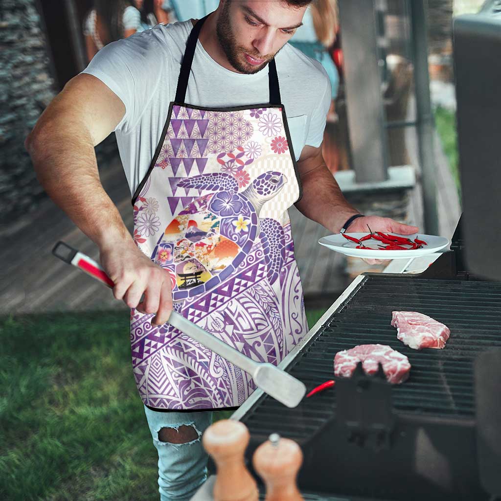 Hawaiian and Japanese Culture Together Apron Tropical Honu with Japanese Elements Purple Color LT03 - Polynesian Pride