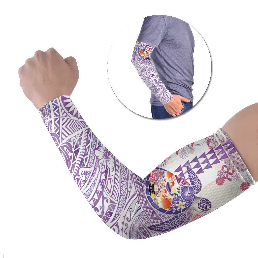 Hawaiian and Japanese Culture Together Arm Sleeves Tropical Honu with Japanese Elements Purple Color LT03 Set of 2 Purple - Polynesian Pride