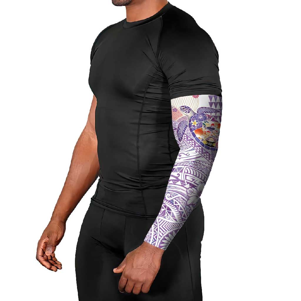 Hawaiian and Japanese Culture Together Arm Sleeves Tropical Honu with Japanese Elements Purple Color LT03 - Polynesian Pride
