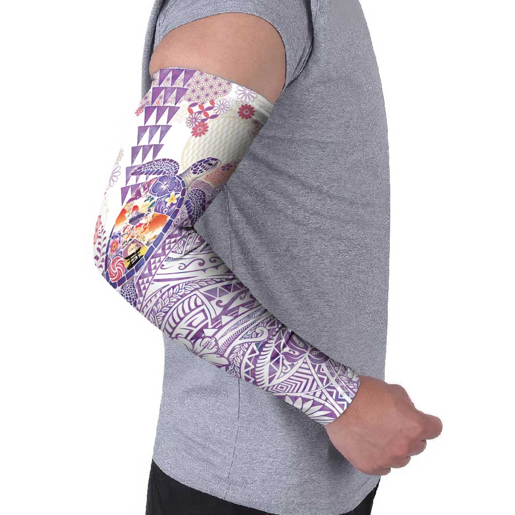 Hawaiian and Japanese Culture Together Arm Sleeves Tropical Honu with Japanese Elements Purple Color LT03 - Polynesian Pride