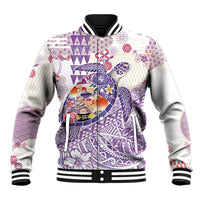 Hawaiian and Japanese Culture Together Baseball Jacket Tropical Honu with Japanese Elements Purple Color LT03 Unisex Purple - Polynesian Pride