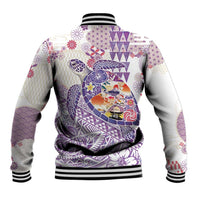 Hawaiian and Japanese Culture Together Baseball Jacket Tropical Honu with Japanese Elements Purple Color LT03 - Polynesian Pride