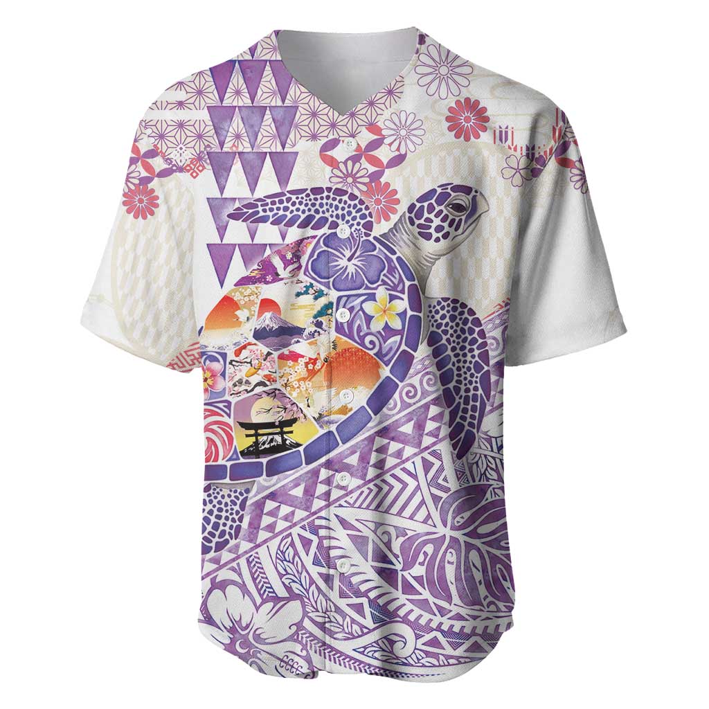 Hawaiian and Japanese Culture Together Baseball Jersey Tropical Honu with Japanese Elements Purple Color LT03 Purple - Polynesian Pride