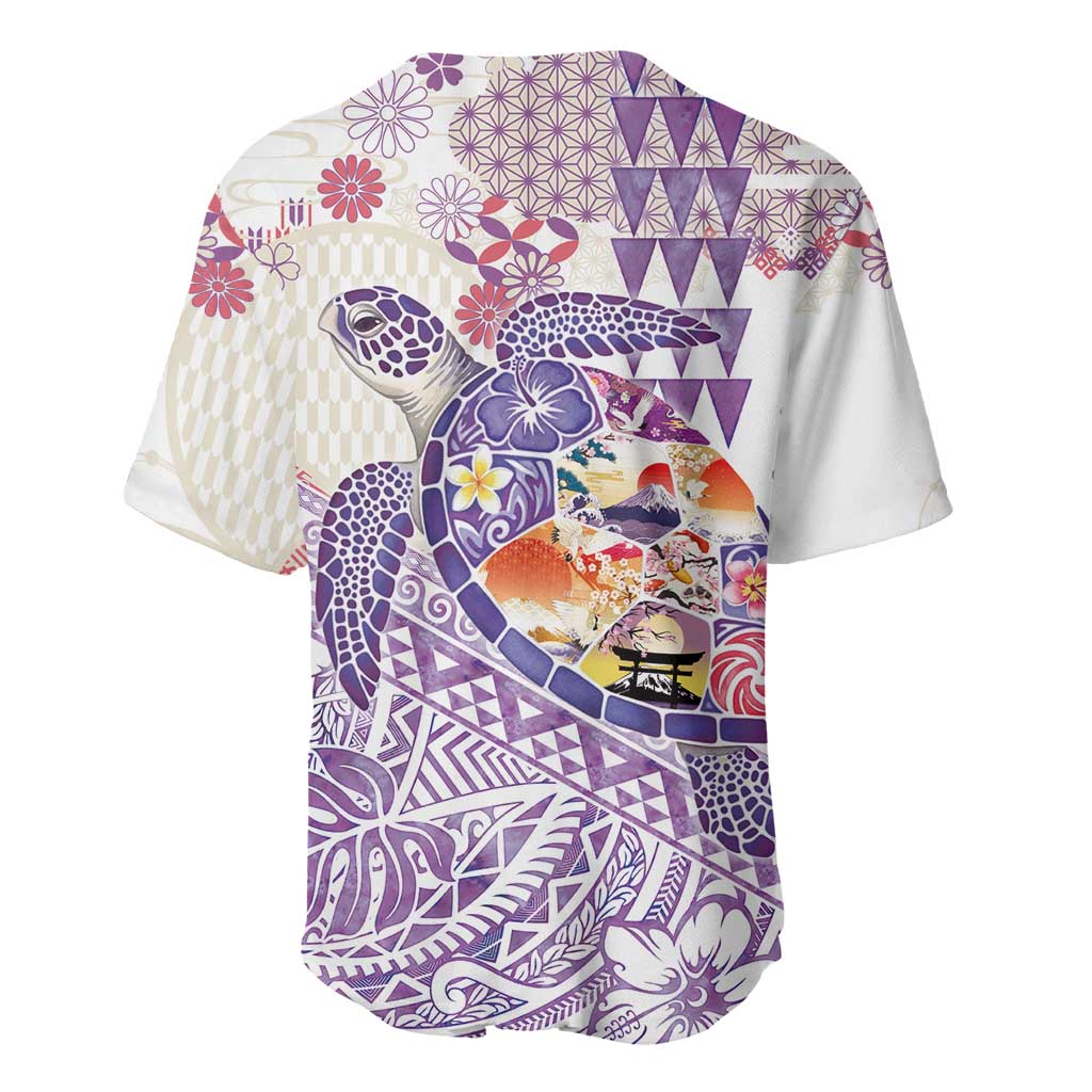 Hawaiian and Japanese Culture Together Baseball Jersey Tropical Honu with Japanese Elements Purple Color LT03 - Polynesian Pride