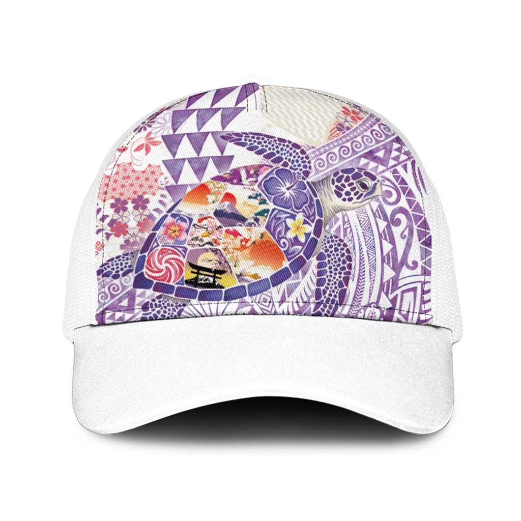 Hawaiian and Japanese Culture Together Baseball Net Cap Tropical Honu with Japanese Elements Purple Color LT03 One Size White Purple - Polynesian Pride