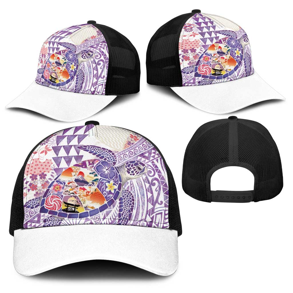 Hawaiian and Japanese Culture Together Baseball Net Cap Tropical Honu with Japanese Elements Purple Color LT03 - Polynesian Pride