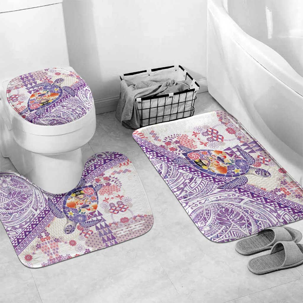 Hawaiian and Japanese Culture Together Bathroom Set Tropical Honu with Japanese Elements Purple Color LT03 Mat Set Only (3 pcs) One Size Purple - Polynesian Pride
