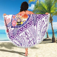 Hawaiian and Japanese Culture Together Beach Blanket Tropical Honu with Japanese Elements Purple Color LT03 - Polynesian Pride
