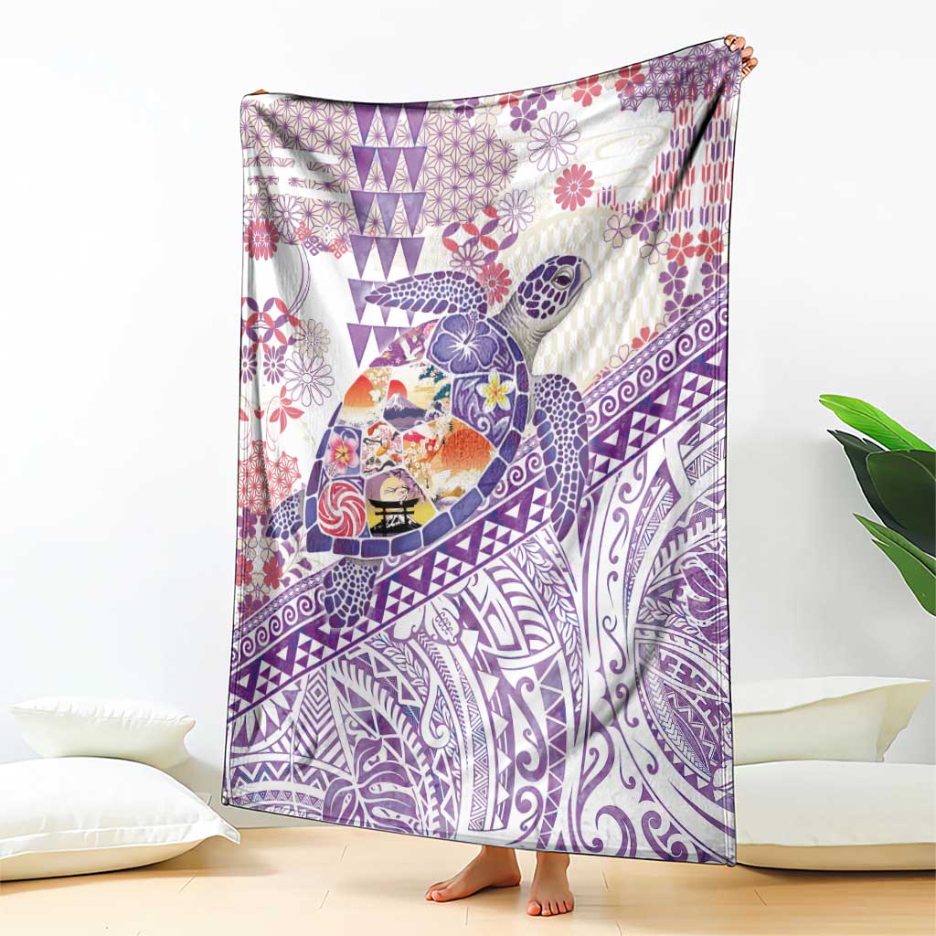 Hawaiian and Japanese Culture Together Blanket Tropical Honu with Japanese Elements Purple Color LT03 - Polynesian Pride