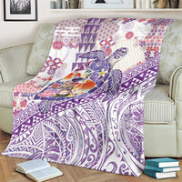 Hawaiian and Japanese Culture Together Blanket Tropical Honu with Japanese Elements Purple Color LT03 - Polynesian Pride