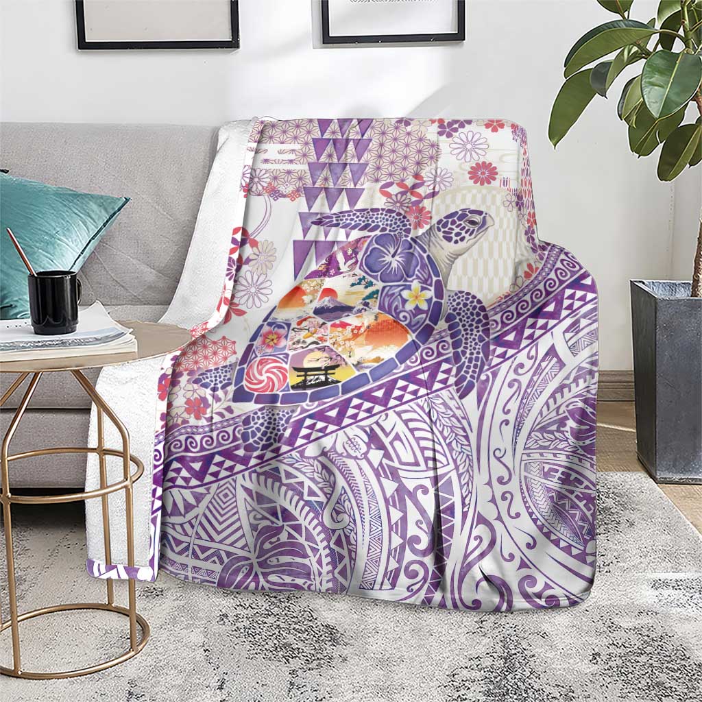 Hawaiian and Japanese Culture Together Blanket Tropical Honu with Japanese Elements Purple Color LT03 - Polynesian Pride