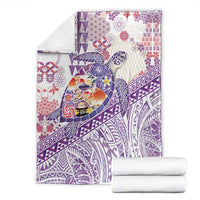 Hawaiian and Japanese Culture Together Blanket Tropical Honu with Japanese Elements Purple Color LT03 - Polynesian Pride
