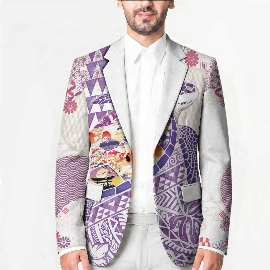 Hawaiian and Japanese Culture Together Blazer Tropical Honu with Japanese Elements Purple Color LT03 - Polynesian Pride