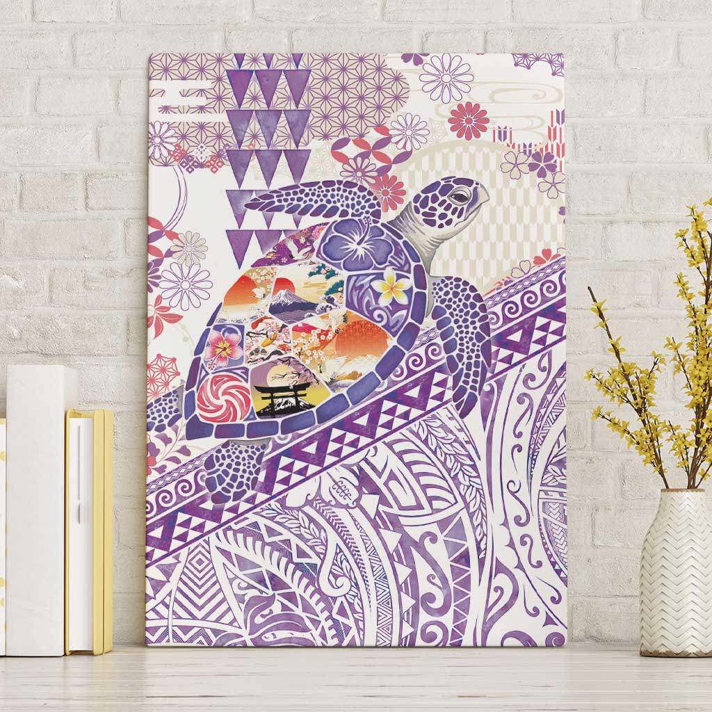 Hawaiian and Japanese Culture Together Canvas Wall Art Tropical Honu with Japanese Elements Purple Color LT03 Without Frame Purple - Polynesian Pride