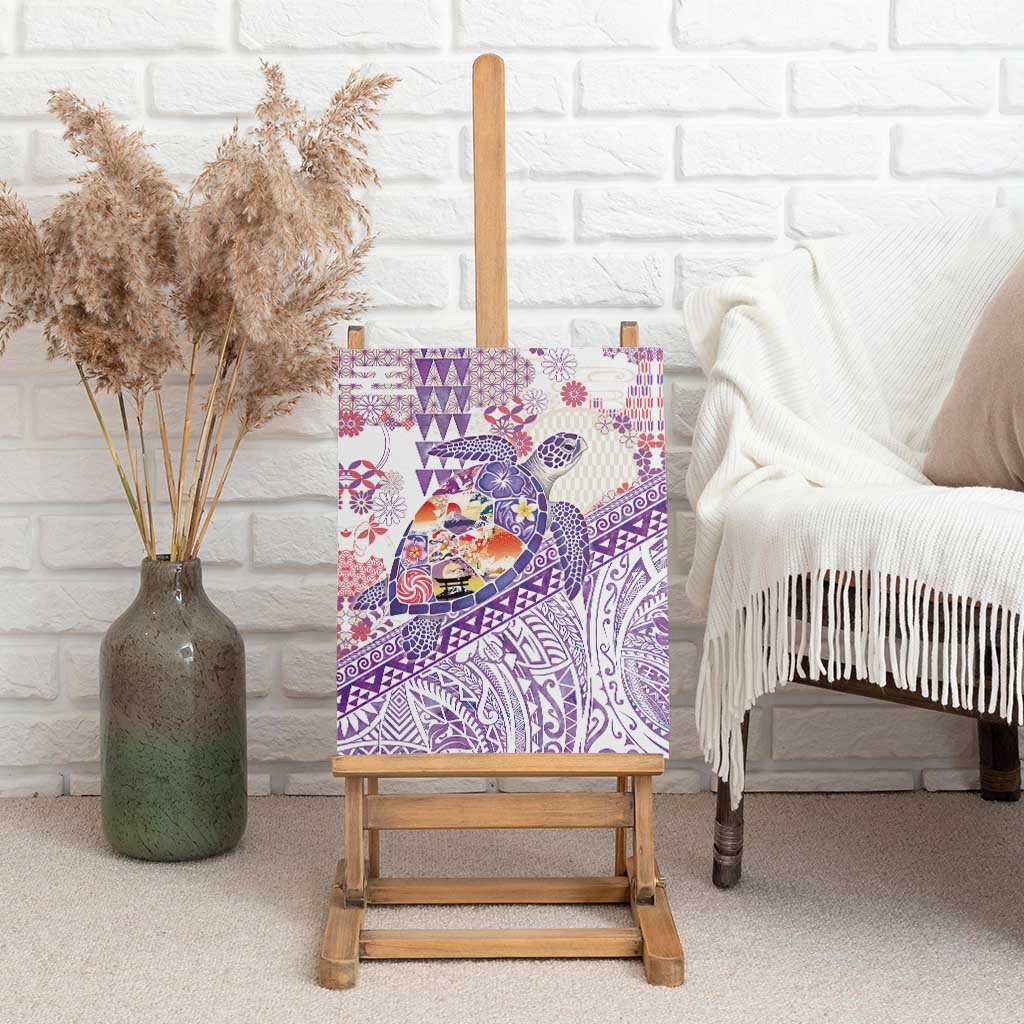 Hawaiian and Japanese Culture Together Canvas Wall Art Tropical Honu with Japanese Elements Purple Color LT03 - Polynesian Pride