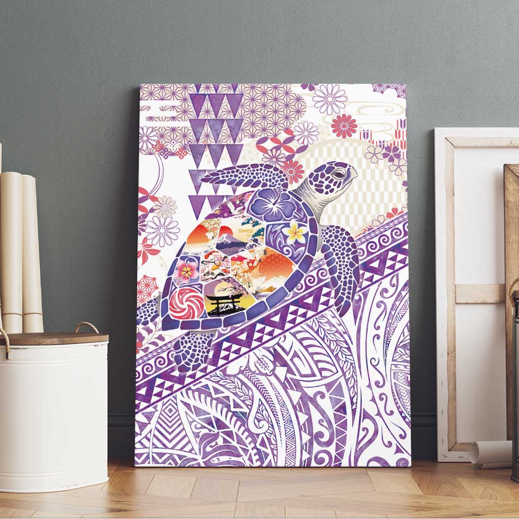 Hawaiian and Japanese Culture Together Canvas Wall Art Tropical Honu with Japanese Elements Purple Color LT03 - Polynesian Pride