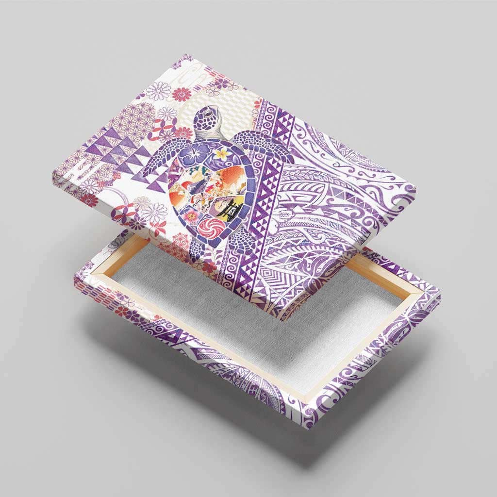 Hawaiian and Japanese Culture Together Canvas Wall Art Tropical Honu with Japanese Elements Purple Color LT03 - Polynesian Pride