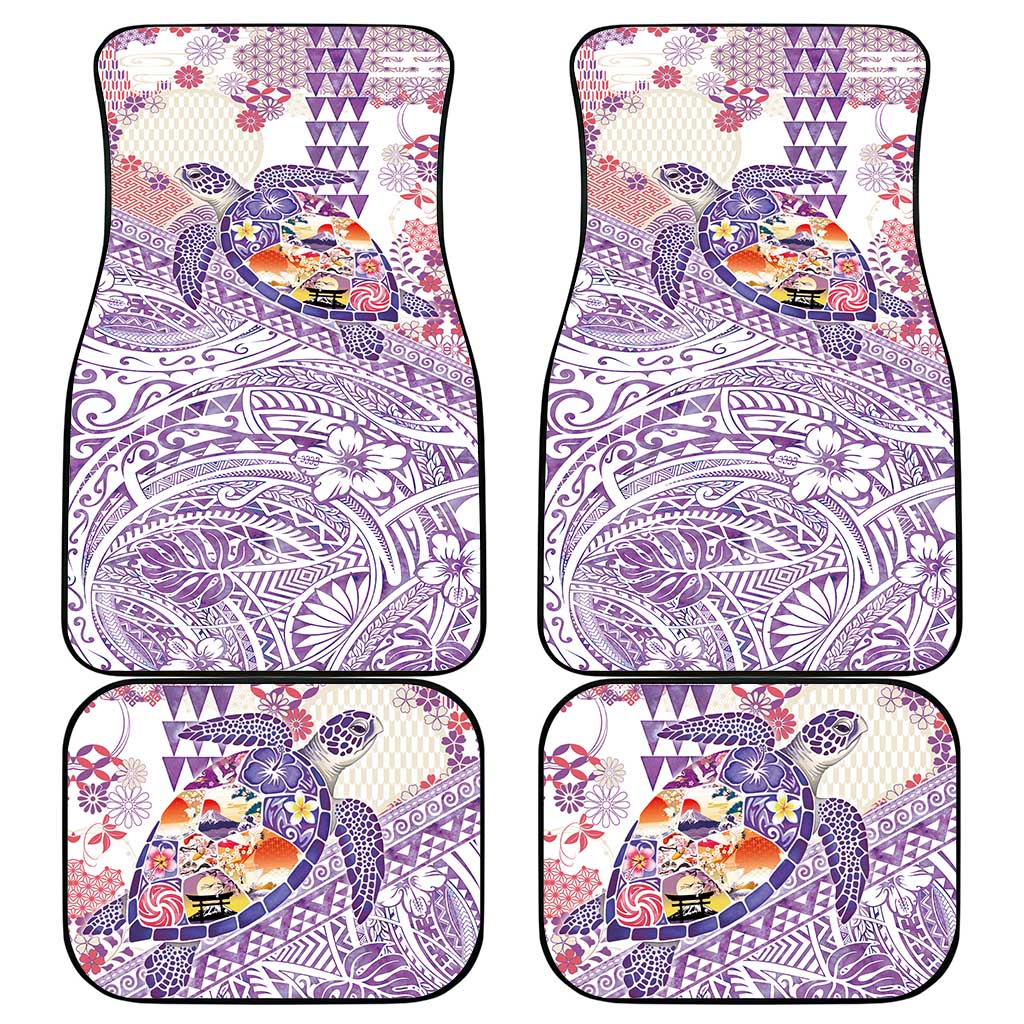 Hawaiian and Japanese Culture Together Car Mats Tropical Honu with Japanese Elements Purple Color LT03 - Polynesian Pride