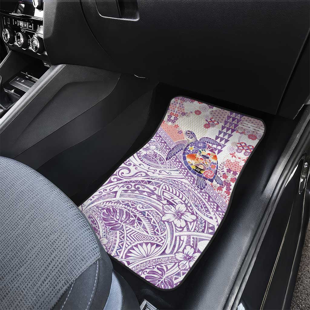 Hawaiian and Japanese Culture Together Car Mats Tropical Honu with Japanese Elements Purple Color LT03 - Polynesian Pride