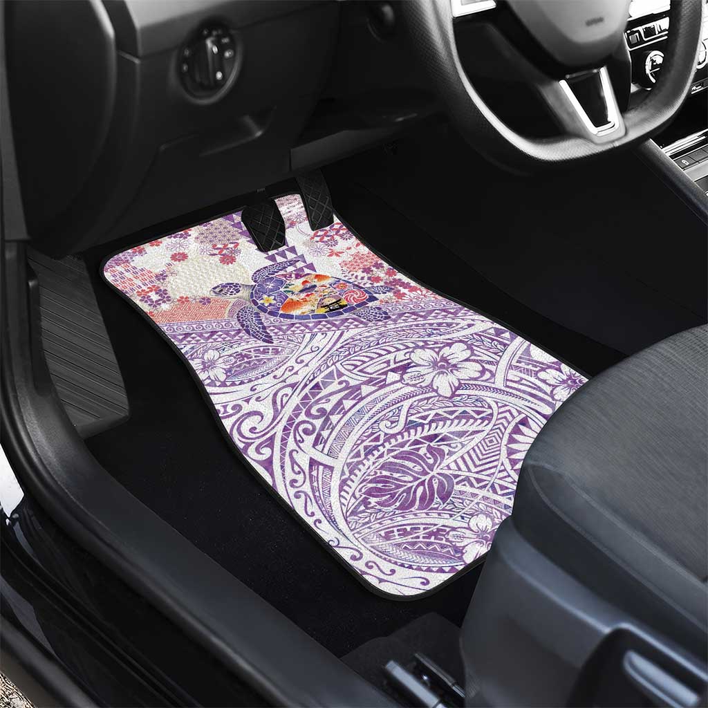 Hawaiian and Japanese Culture Together Car Mats Tropical Honu with Japanese Elements Purple Color LT03 - Polynesian Pride