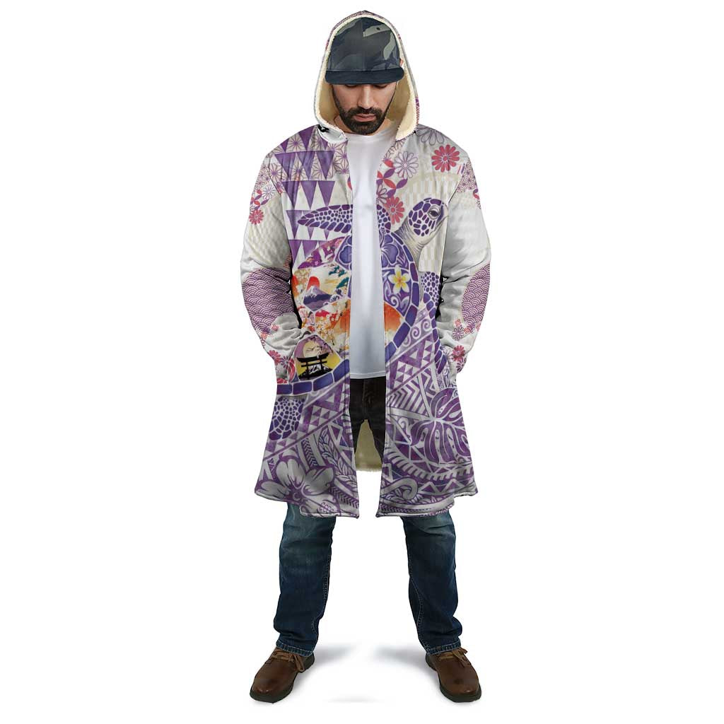 Hawaiian and Japanese Culture Together Cloak Tropical Honu with Japanese Elements Purple Color LT03 - Polynesian Pride