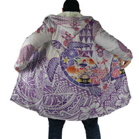 Hawaiian and Japanese Culture Together Cloak Tropical Honu with Japanese Elements Purple Color LT03 - Polynesian Pride