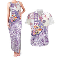 Hawaiian and Japanese Culture Together Couples Matching Tank Maxi Dress and Hawaiian Shirt Tropical Honu with Japanese Elements Purple Color LT03 Purple - Polynesian Pride