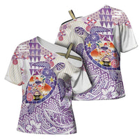 Hawaiian and Japanese Culture Together Cross Shoulder Shirt Tropical Honu with Japanese Elements Purple Color LT03 - Polynesian Pride