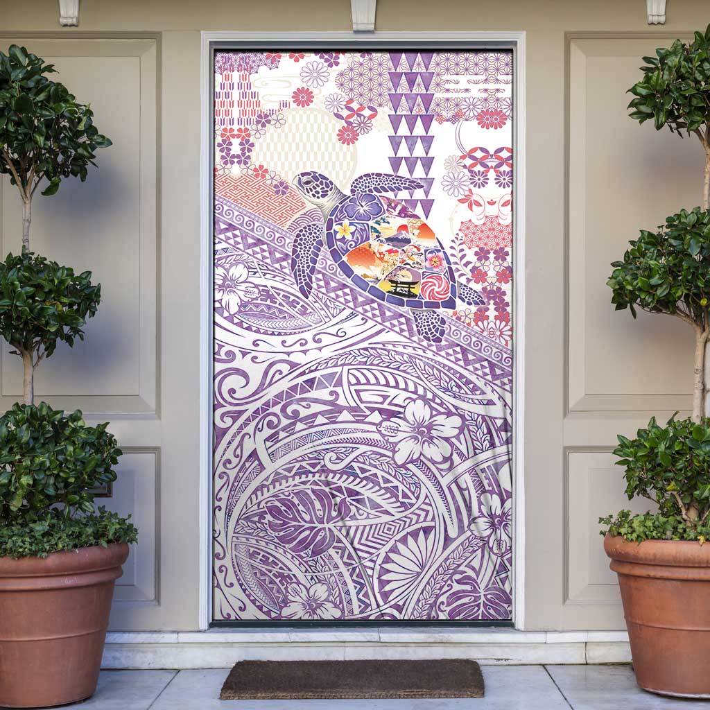 Hawaiian and Japanese Culture Together Door Cover Tropical Honu with Japanese Elements Purple Color LT03 Purple - Polynesian Pride