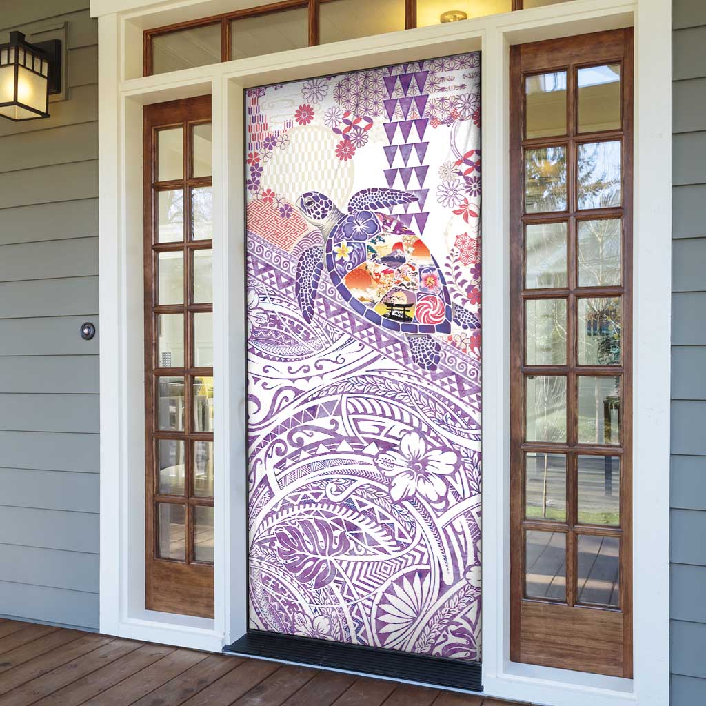 Hawaiian and Japanese Culture Together Door Cover Tropical Honu with Japanese Elements Purple Color LT03 - Polynesian Pride
