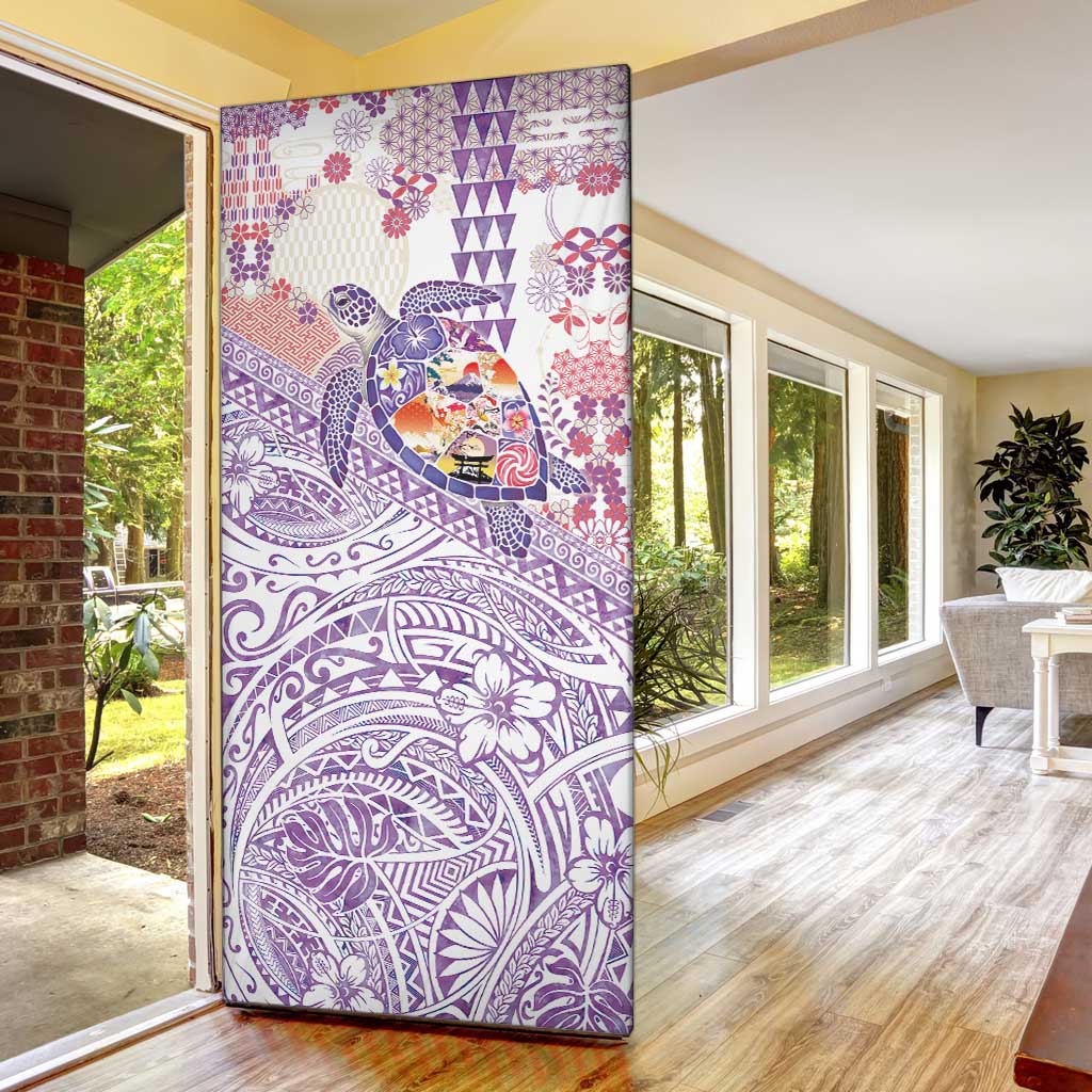 Hawaiian and Japanese Culture Together Door Cover Tropical Honu with Japanese Elements Purple Color LT03 - Polynesian Pride