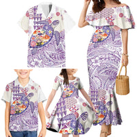 Hawaiian and Japanese Culture Together Family Matching Mermaid Dress and Hawaiian Shirt Tropical Honu with Japanese Elements Purple Color LT03 - Polynesian Pride