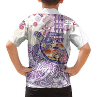 Hawaiian and Japanese Culture Together Family Matching Puletasi and Hawaiian Shirt Tropical Honu with Japanese Elements Purple Color LT03 - Polynesian Pride