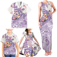 Hawaiian and Japanese Culture Together Family Matching Tank Maxi Dress and Hawaiian Shirt Tropical Honu with Japanese Elements Purple Color LT03 - Polynesian Pride