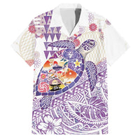 Hawaiian and Japanese Culture Together Family Matching Tank Maxi Dress and Hawaiian Shirt Tropical Honu with Japanese Elements Purple Color LT03 Dad's Shirt - Short Sleeve Purple - Polynesian Pride