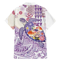 Hawaiian and Japanese Culture Together Family Matching Tank Maxi Dress and Hawaiian Shirt Tropical Honu with Japanese Elements Purple Color LT03 - Polynesian Pride