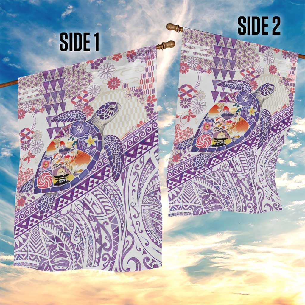Hawaiian and Japanese Culture Together Garden Flag Tropical Honu with Japanese Elements Purple Color