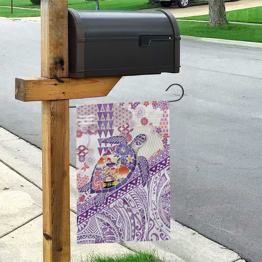 Hawaiian and Japanese Culture Together Garden Flag Tropical Honu with Japanese Elements Purple Color
