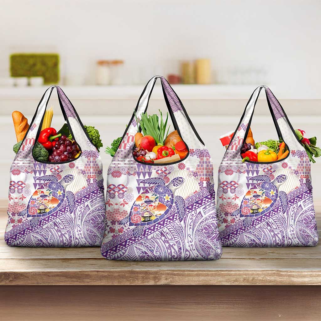 Hawaiian and Japanese Culture Together Grocery Bag Tropical Honu with Japanese Elements Purple Color LT03 3-pack One Size Purple - Polynesian Pride