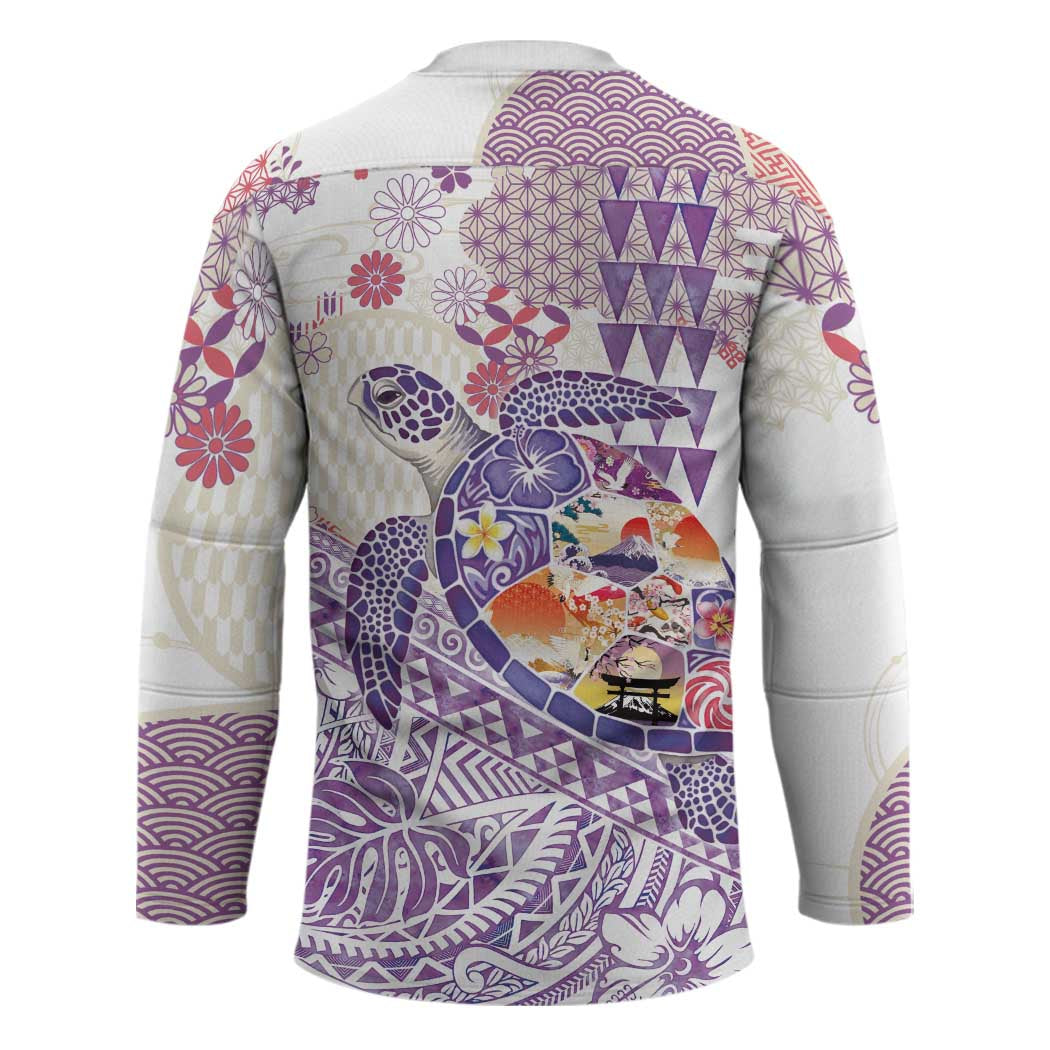 Hawaiian and Japanese Culture Together Hockey Jersey Tropical Honu with Japanese Elements Purple Color LT03 - Polynesian Pride