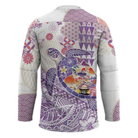 Hawaiian and Japanese Culture Together Hockey Jersey Tropical Honu with Japanese Elements Purple Color LT03 - Polynesian Pride
