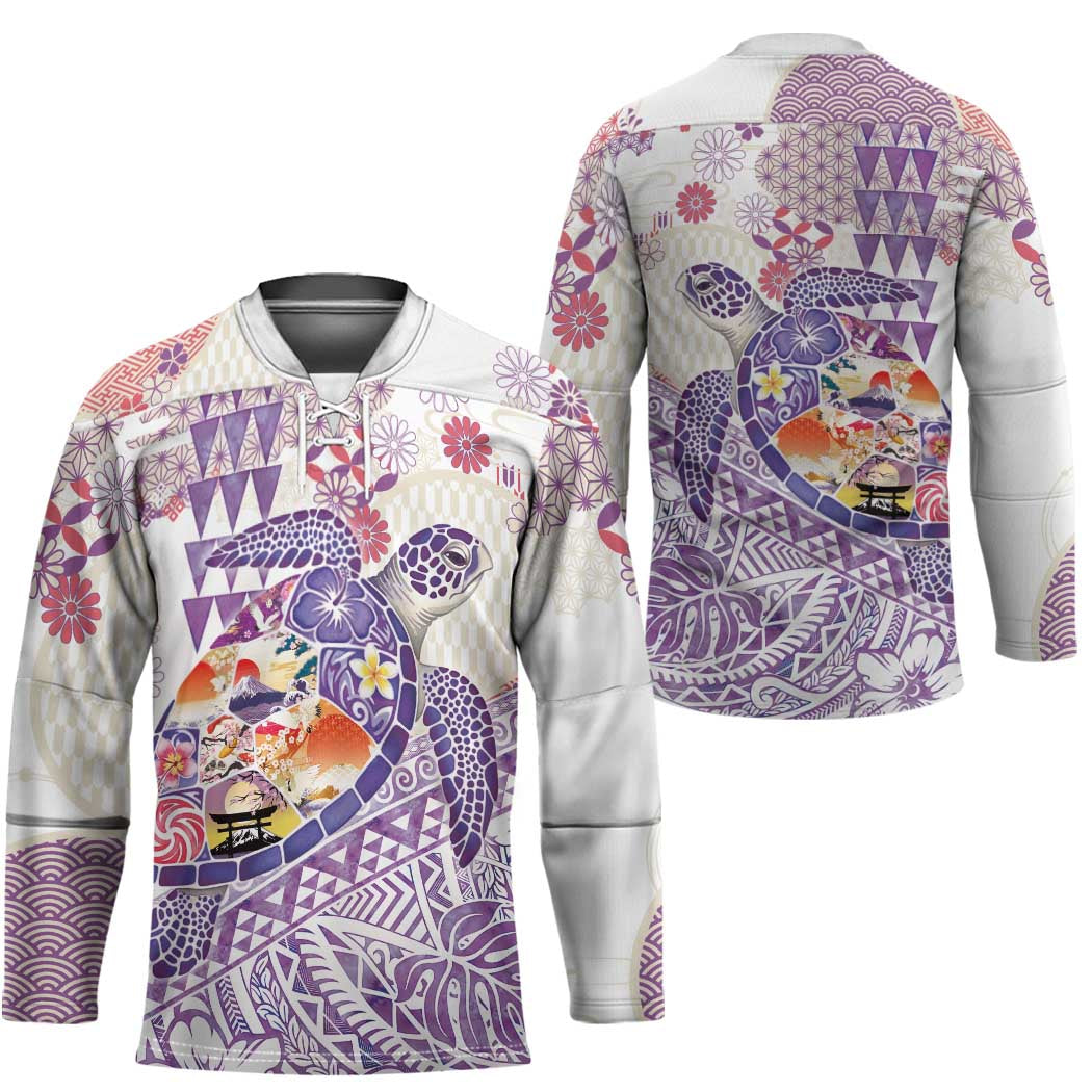 Hawaiian and Japanese Culture Together Hockey Jersey Tropical Honu with Japanese Elements Purple Color LT03 - Polynesian Pride