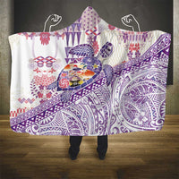Hawaiian and Japanese Culture Together Hooded Blanket Tropical Honu with Japanese Elements Purple Color LT03 - Polynesian Pride