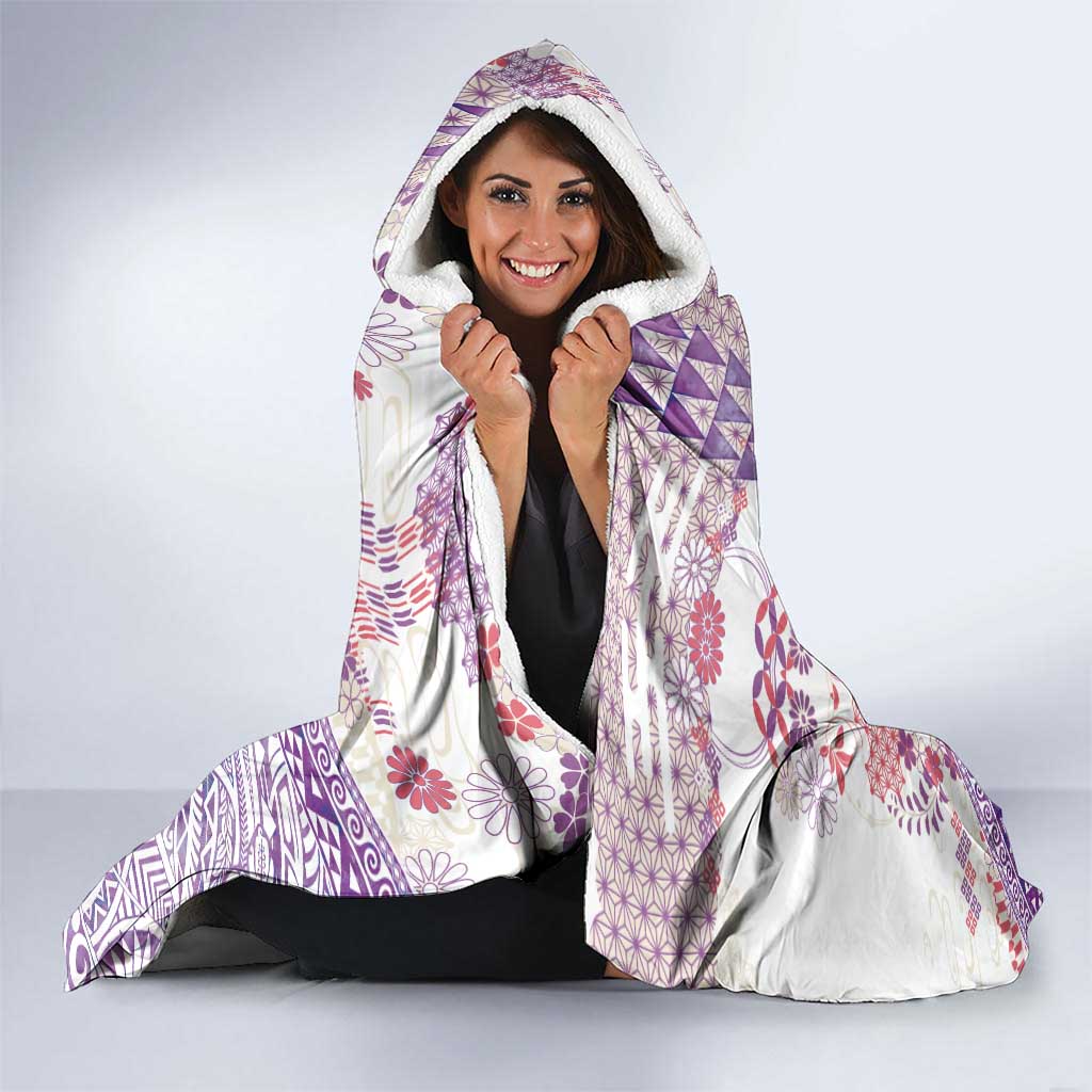 Hawaiian and Japanese Culture Together Hooded Blanket Tropical Honu with Japanese Elements Purple Color LT03 - Polynesian Pride